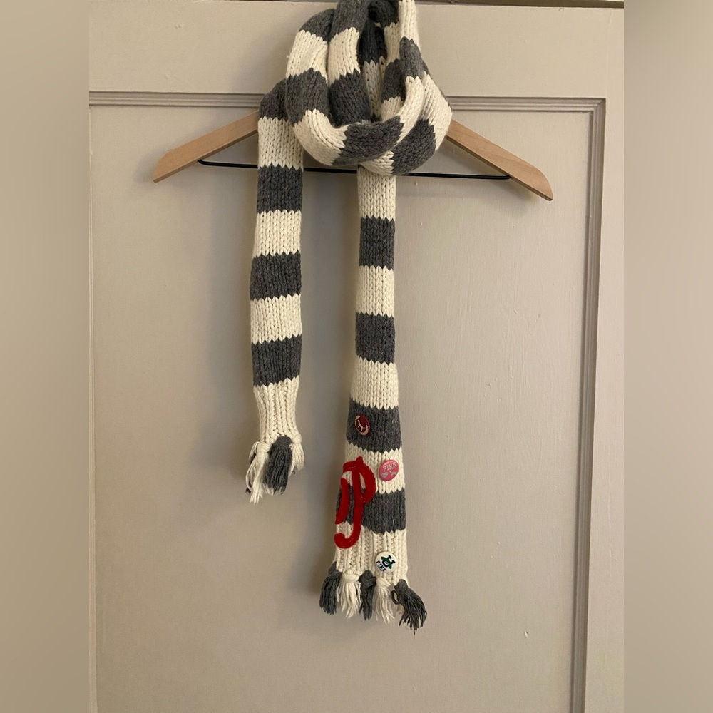 PINK Victoria's Secret Gray and White Striped Scarf